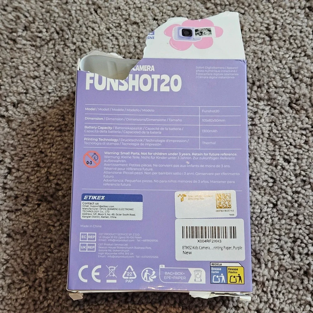 Funshot20 Instant Digital Camera Purple Kids Photo Video Print New Birthday Gift